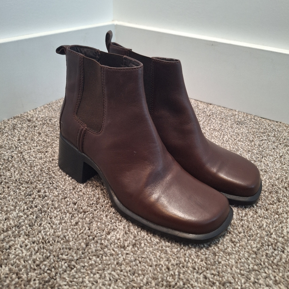 Clarks Womens Dark Brown Leather Ankle Boots